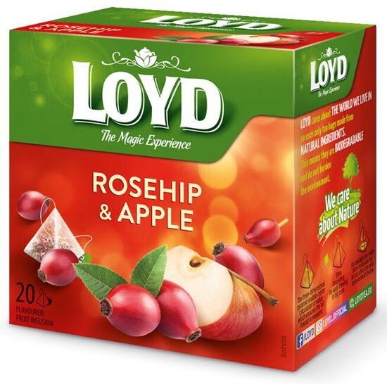 Loyd Rosehip & Apple aromatizuotas vaisių arbatos gėrimas su erškėtuogių ir obuolių skoniu - pakeliuose 40 g (20 vnt.)
